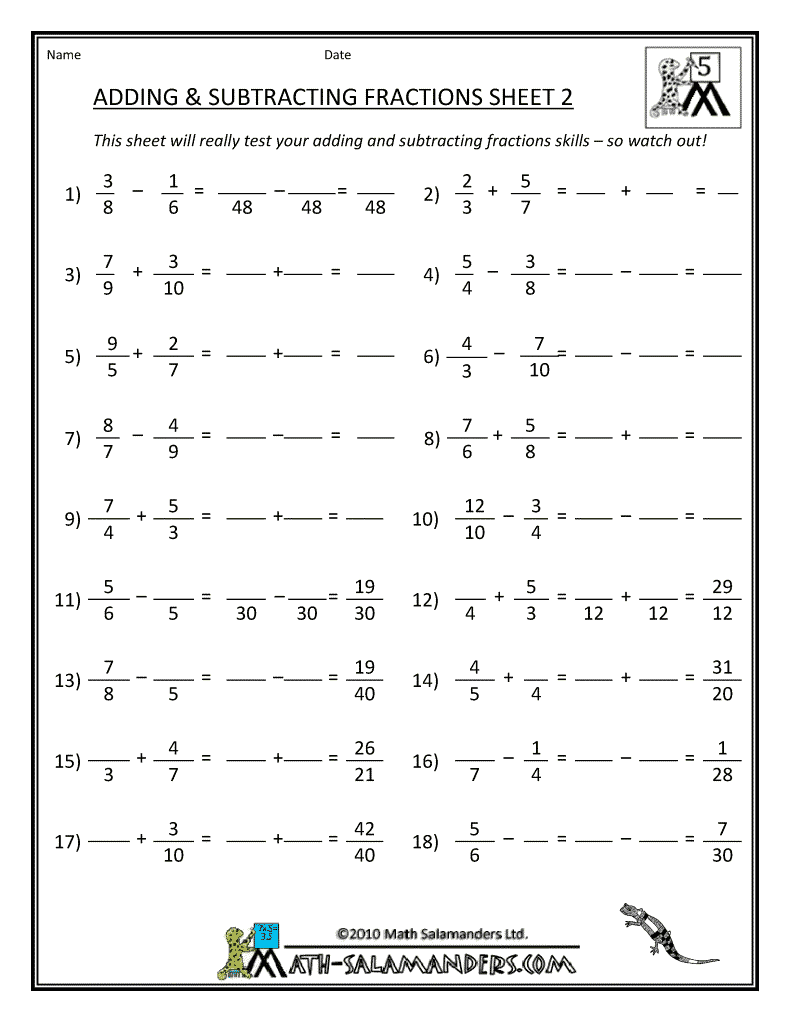 fractions worksheets grade 7 pdf